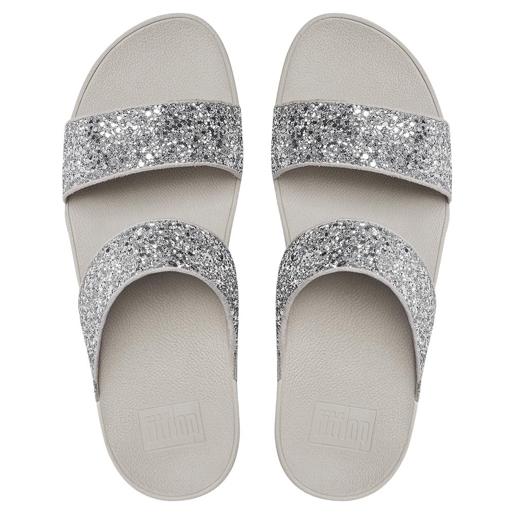 Fitflop Leather Glitterball Silver Slide Sandal in Metallic Lyst